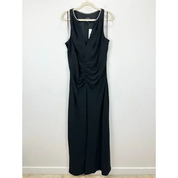 J.Crew Collection Full Length Embellished Ruched Dress Black Formal US 14 NWT - Picture 6 of 15